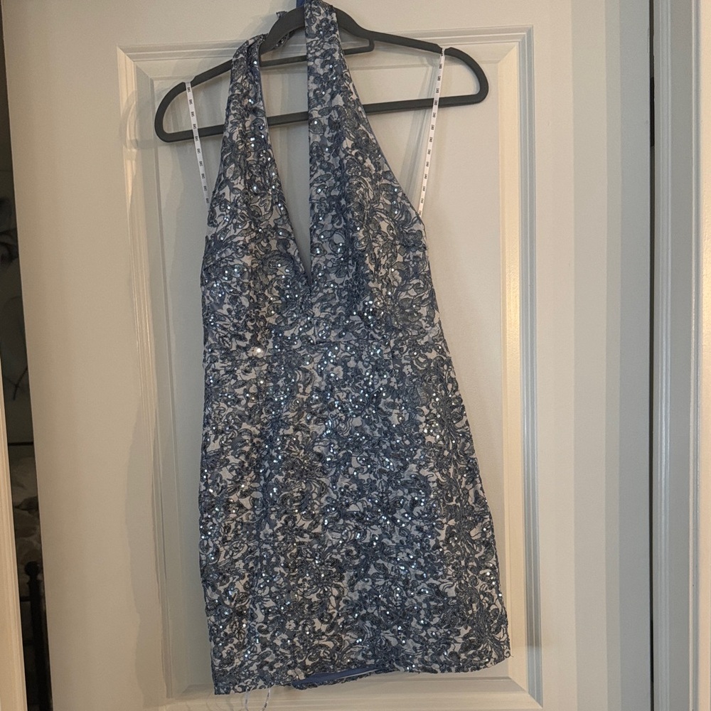 Blue sequin Halter Neck Dress